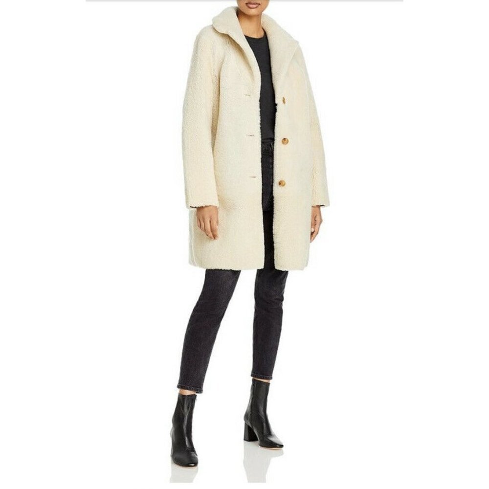LINI Womens Victoria Shearling Long Sleeve Reverse Collared Lamb Coat SZ S